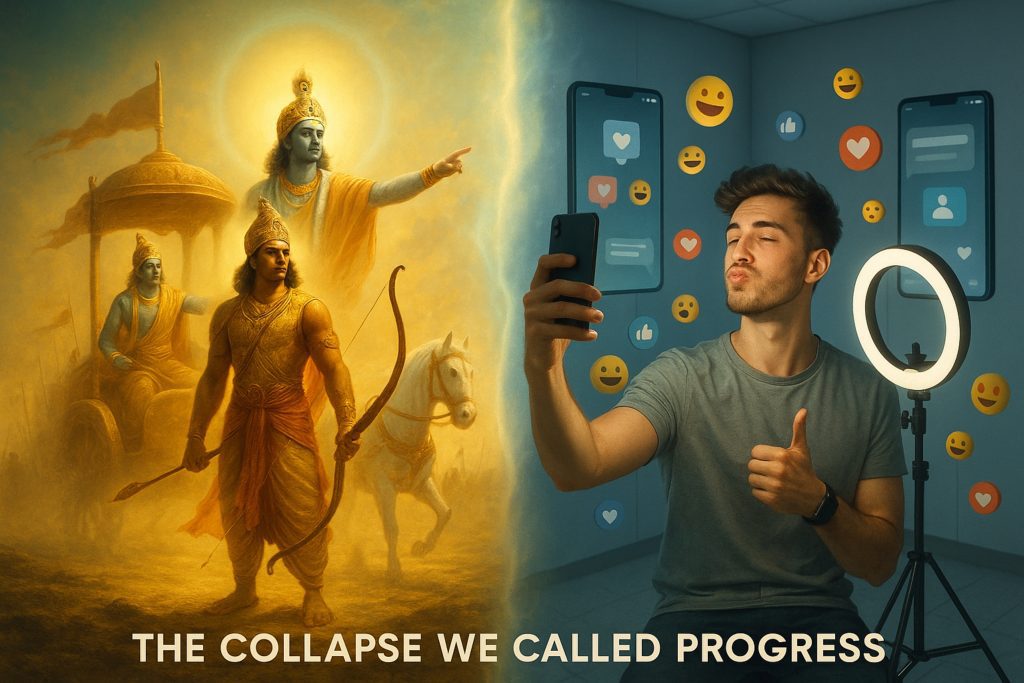In an age where distraction wears the mask of development, we witness the fading echoes of ancient wisdom. This post reflects on the stark contrast between divine purpose and digital noise — a collapse we've mistaken for progress.