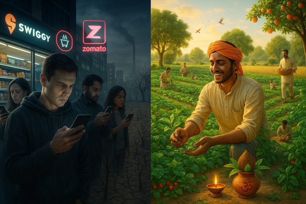 “Farming and Dharma” calls us to remember the sacred bond between soil, sustenance, and spirit. In a world obsessed with convenience, we risk losing gratitude for the farmers and traditions that nourish us. True progress lies not in abandoning the land, but in honoring and healing it as an act of dharma.