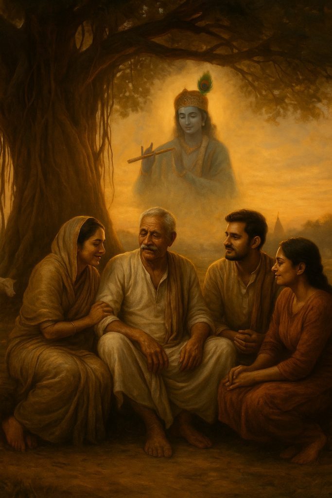 Sri Krishna, the eternal liberator, inspires freedom by breaking worldly bonds—whether guiding Arjuna on the battlefield or enchanting the Gopis with His flute. His teachings in the Bhagavad Gita remind us that true liberty lies in realizing our eternal, blissful nature.
